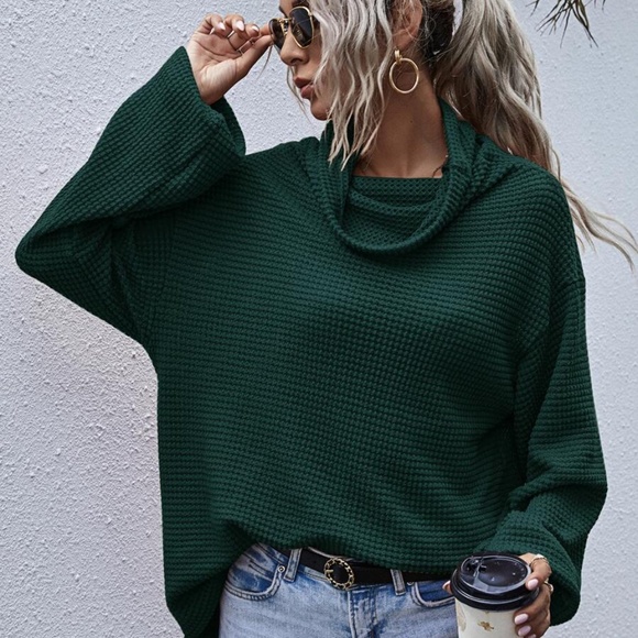 Black Oversized cowl neck wide long sleeve top - Picture 7 of 15